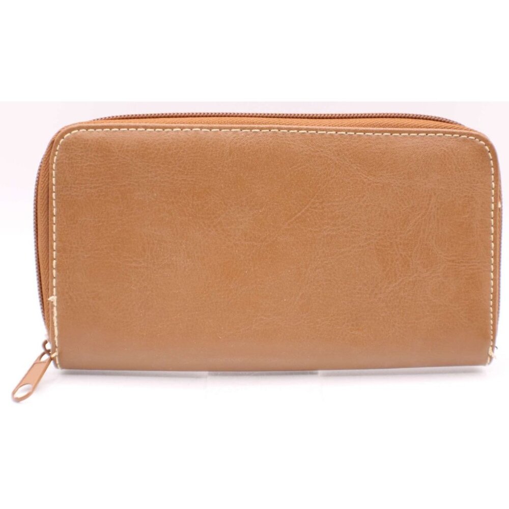 Brown Vinyl Tan Zip Around Wallet Removable Card Holder Organizer NEW Vintage